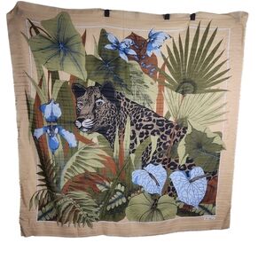 JIM RENOIR LEOPARD TROPICAL FOREST PRINTED SCARF
